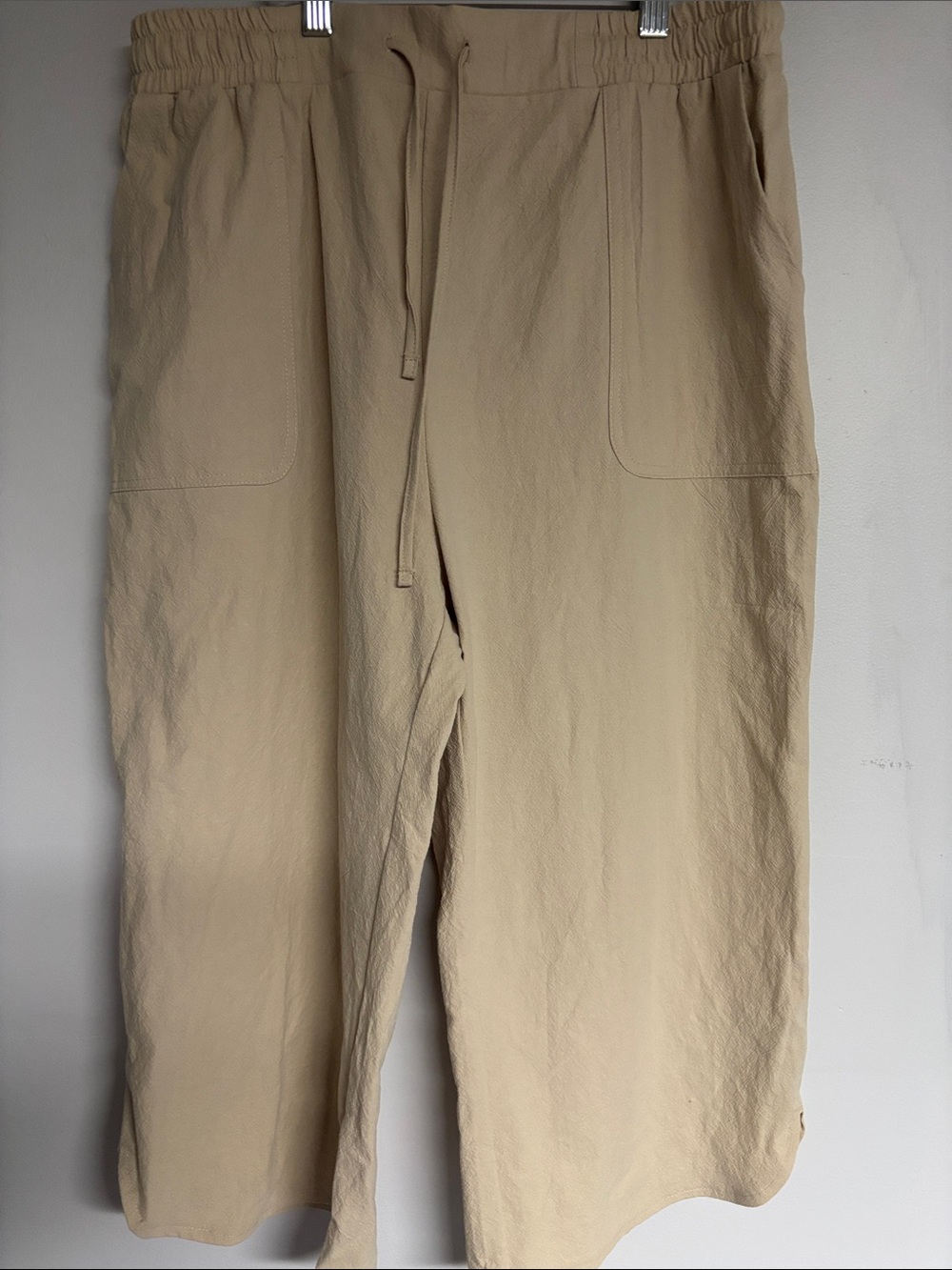 Womans Casual Drawstring capris in Beige